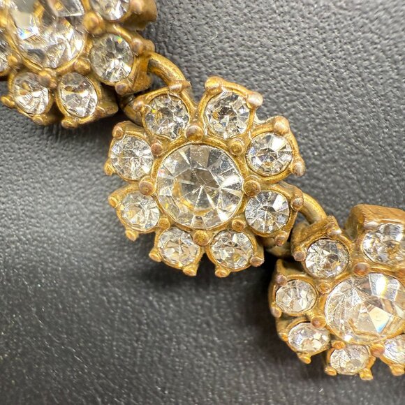 J Crew Clear Rhinestone and Crystal Flower Statement Necklace Gold Tone - Picture 3 of 6